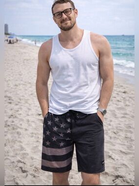 Hurley Black and Faded Gray American Flag Swim Board Shorts
